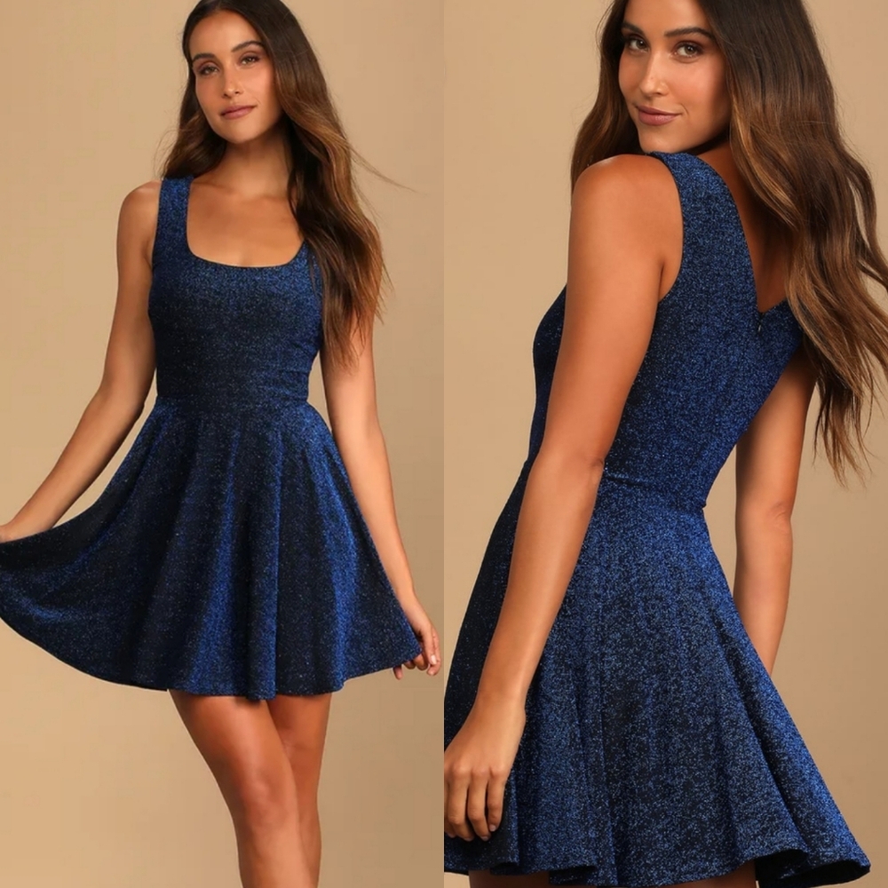 Lulu's Sparkling Navy Blue Fit-and-Flare Mini Dress